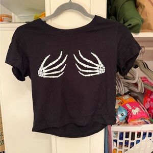 Black Skeleton Hand Graphic Crop Tee